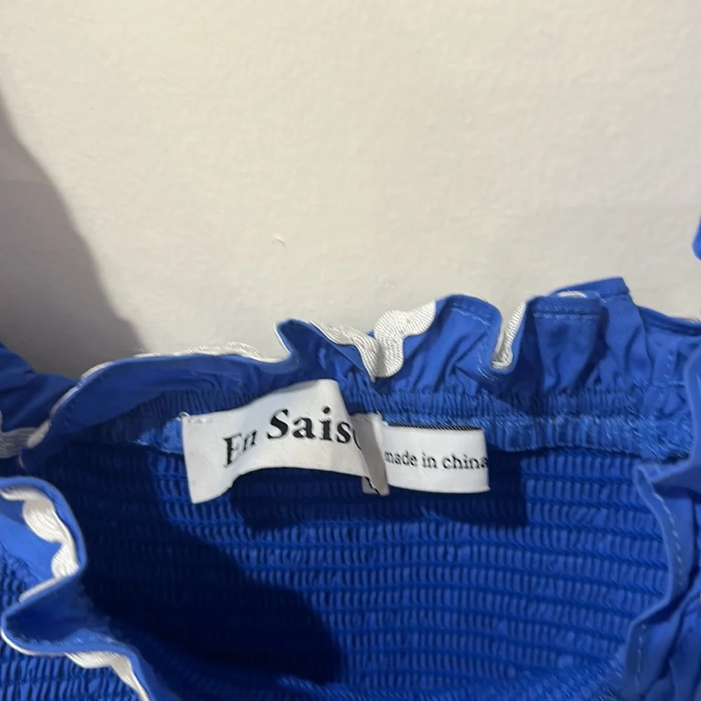 • En Saison • Women’s Smocked Sun Midi Dress Blue and White Medium - Picture 4 of 5